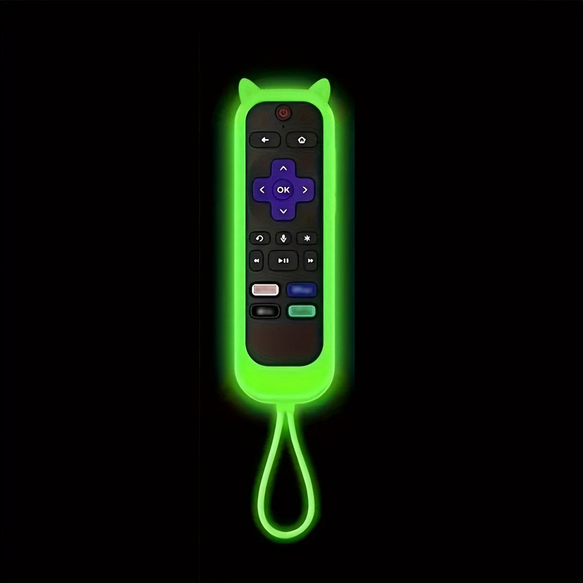 Glow in the dark cute cat's ears shaped silicone universal remote control cover with for TCL Hisense Roku TV remote control