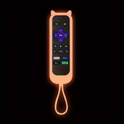 Glow in the dark cute cat's ears shaped silicone universal remote control cover with  for TCL Hisense Roku TV remote control