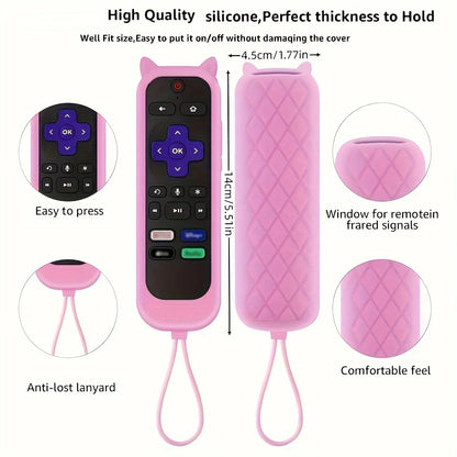 Glow in the dark cute cat's ears shaped silicone universal remote control cover with  for TCL Hisense Roku TV remote control