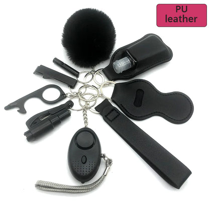 10-12PCS Girl Safety Keychain Supply Self Defense Keychain For Women Bottle Opener Pom Pom Fur Ball Wristlet Card Grabber