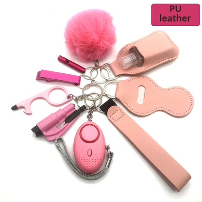 10-12PCS Girl Safety Keychain Supply Self Defense Keychain For Women Bottle Opener Pom Pom Fur Ball Wristlet Card Grabber