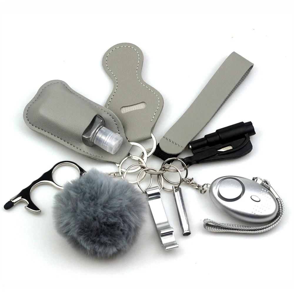 10-12PCS Girl Safety Keychain Supply Self Defense Keychain For Women Bottle Opener Pom Pom Fur Ball Wristlet Card Grabber