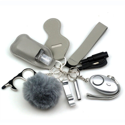 10-12PCS Girl Safety Keychain Supply Self Defense Keychain For Women Bottle Opener Pom Pom Fur Ball Wristlet Card Grabber
