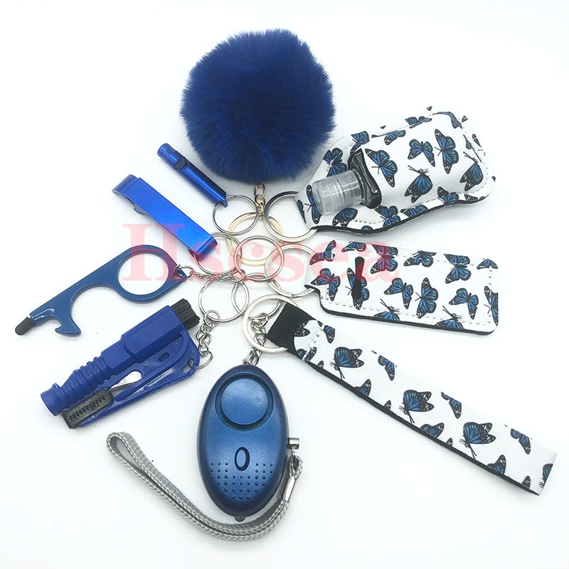 10-12PCS Girl Safety Keychain Supply Self Defense Keychain For Women Bottle Opener Pom Pom Fur Ball Wristlet Card Grabber