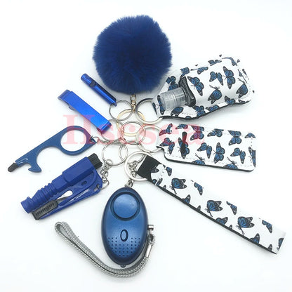 10-12PCS Girl Safety Keychain Supply Self Defense Keychain For Women Bottle Opener Pom Pom Fur Ball Wristlet Card Grabber