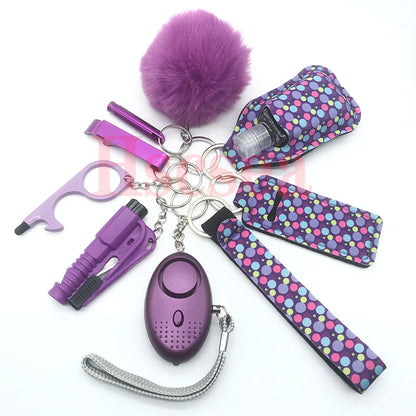 10-12PCS Girl Safety Keychain Supply Self Defense Keychain For Women Bottle Opener Pom Pom Fur Ball Wristlet Card Grabber
