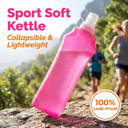 Collapsible Silicone Water Bottle with Bite Valve, Space Saving Foldable Water Container for Travel Camping Hiking Running