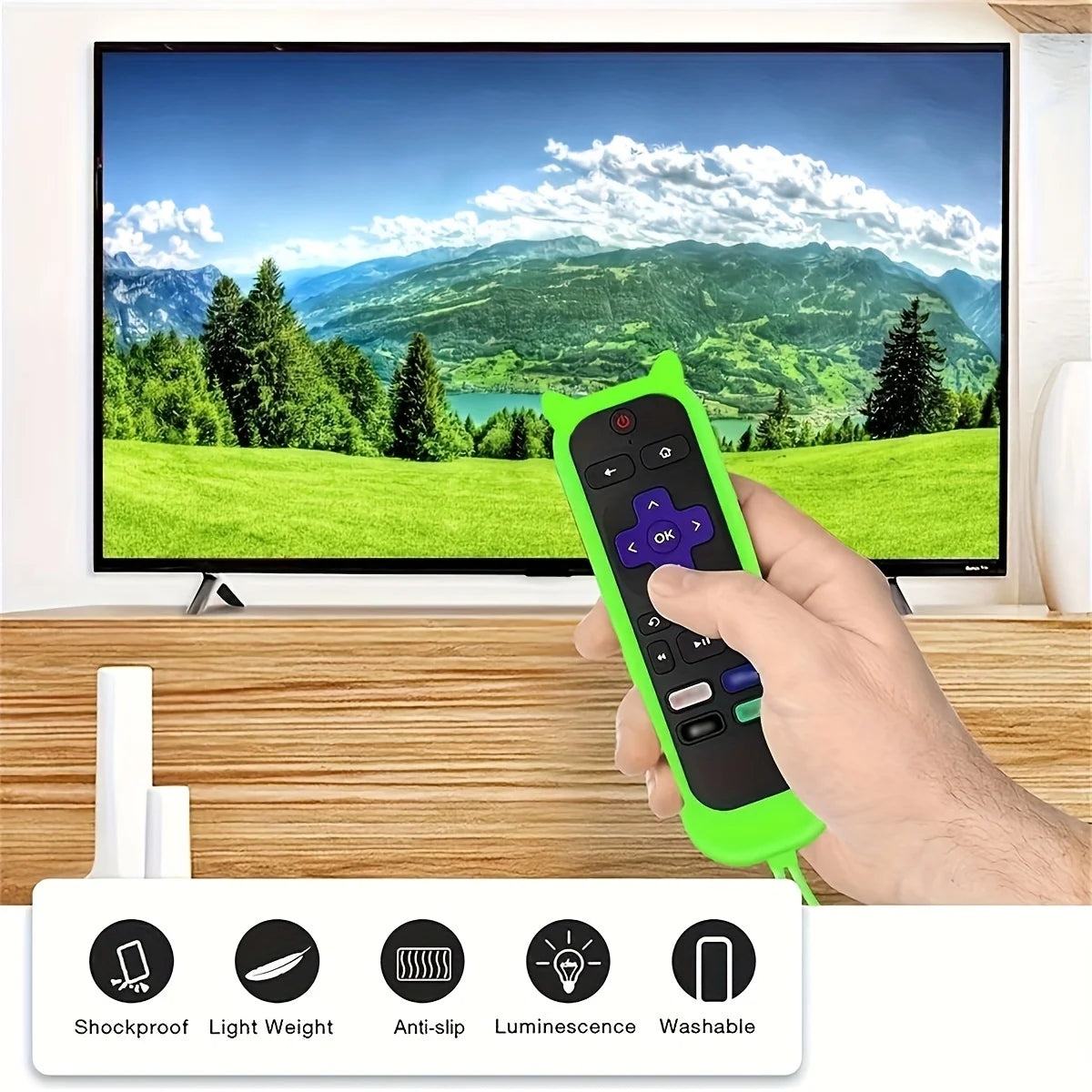 Glow in the dark cute cat's ears shaped silicone universal remote control cover with  for TCL Hisense Roku TV remote control