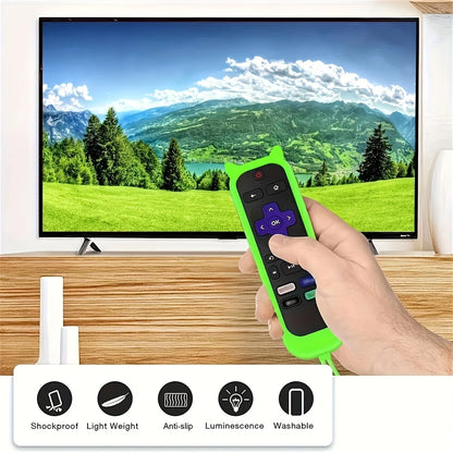 Glow in the dark cute cat's ears shaped silicone universal remote control cover with  for TCL Hisense Roku TV remote control