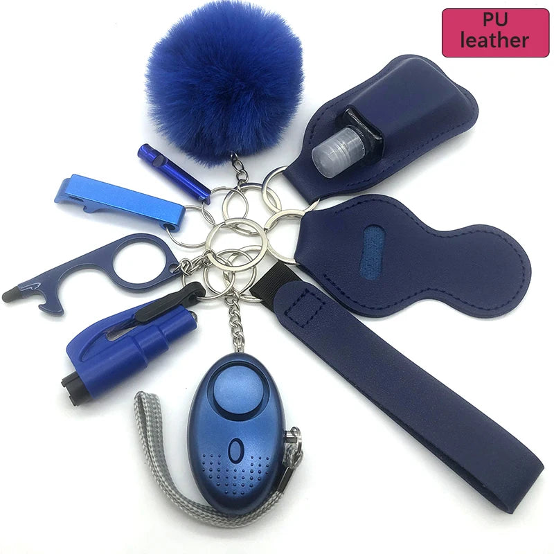 10-12PCS Girl Safety Keychain Supply Self Defense Keychain For Women Bottle Opener Pom Pom Fur Ball Wristlet Card Grabber