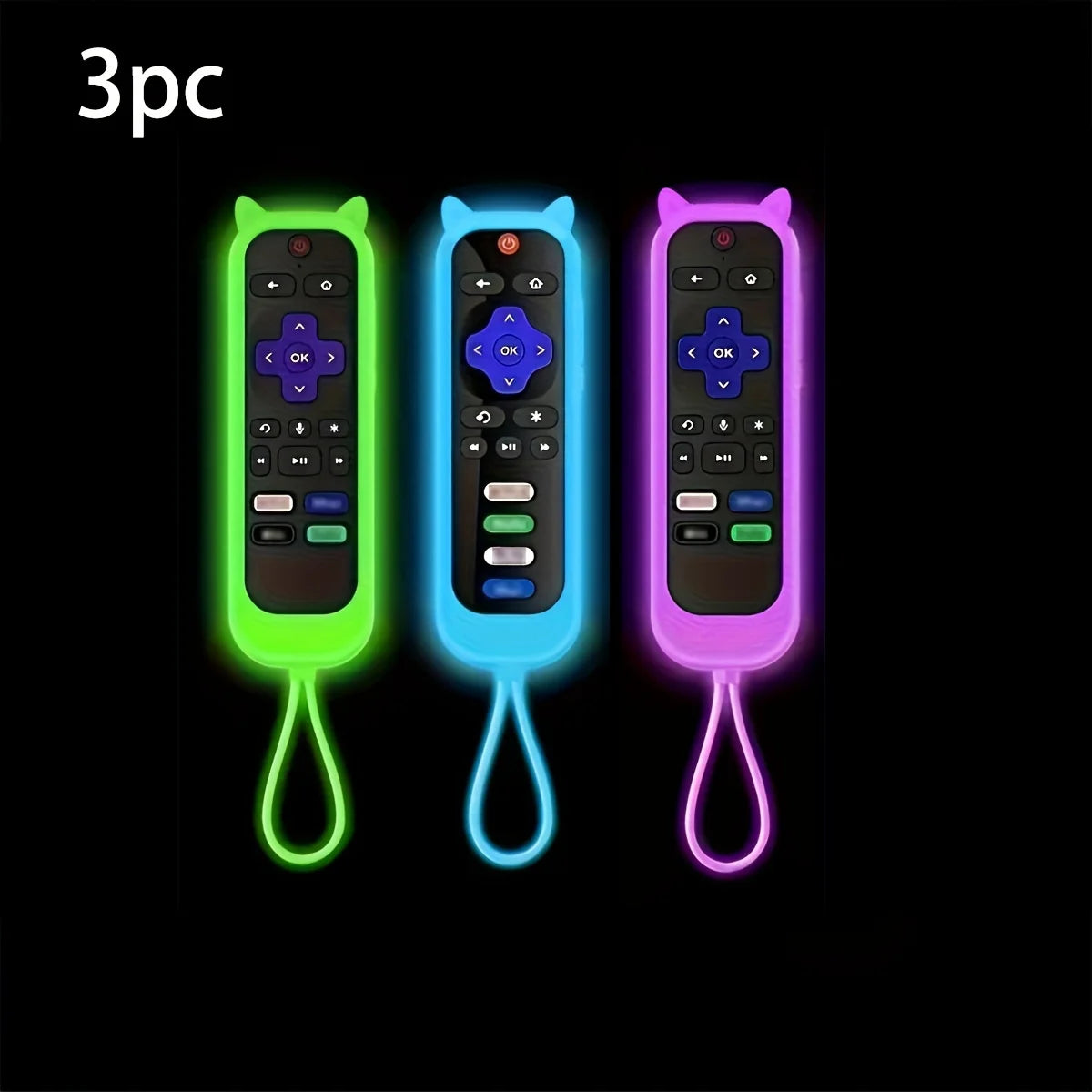 Glow in the dark cute cat's ears shaped silicone universal remote control cover with  for TCL Hisense Roku TV remote control