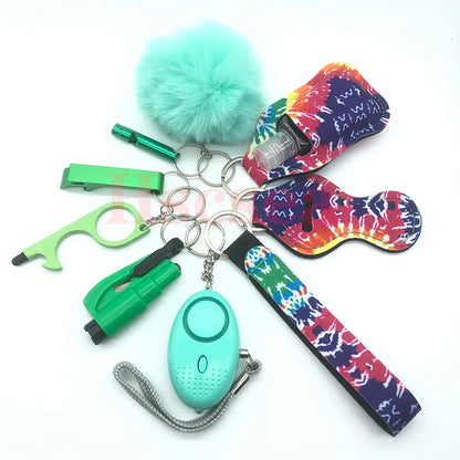 10-12PCS Girl Safety Keychain Supply Self Defense Keychain For Women Bottle Opener Pom Pom Fur Ball Wristlet Card Grabber