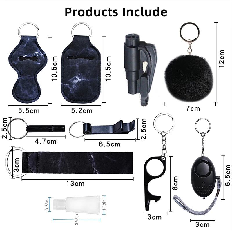 10-12PCS Girl Safety Keychain Supply Self Defense Keychain For Women Bottle Opener Pom Pom Fur Ball Wristlet Card Grabber