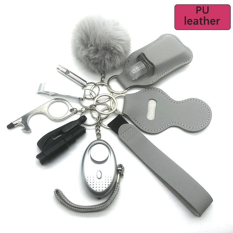 10-12PCS Girl Safety Keychain Supply Self Defense Keychain For Women Bottle Opener Pom Pom Fur Ball Wristlet Card Grabber