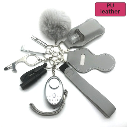 10-12PCS Girl Safety Keychain Supply Self Defense Keychain For Women Bottle Opener Pom Pom Fur Ball Wristlet Card Grabber