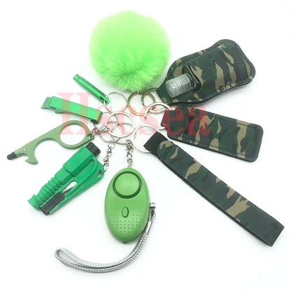10-12PCS Girl Safety Keychain Supply Self Defense Keychain For Women Bottle Opener Pom Pom Fur Ball Wristlet Card Grabber