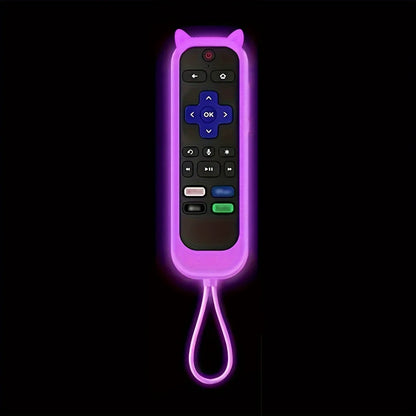 Glow in the dark cute cat's ears shaped silicone universal remote control cover with  for TCL Hisense Roku TV remote control