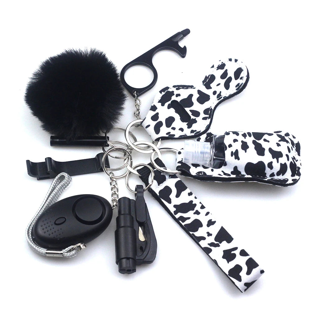 10-12PCS Girl Safety Keychain Supply Self Defense Keychain For Women Bottle Opener Pom Pom Fur Ball Wristlet Card Grabber
