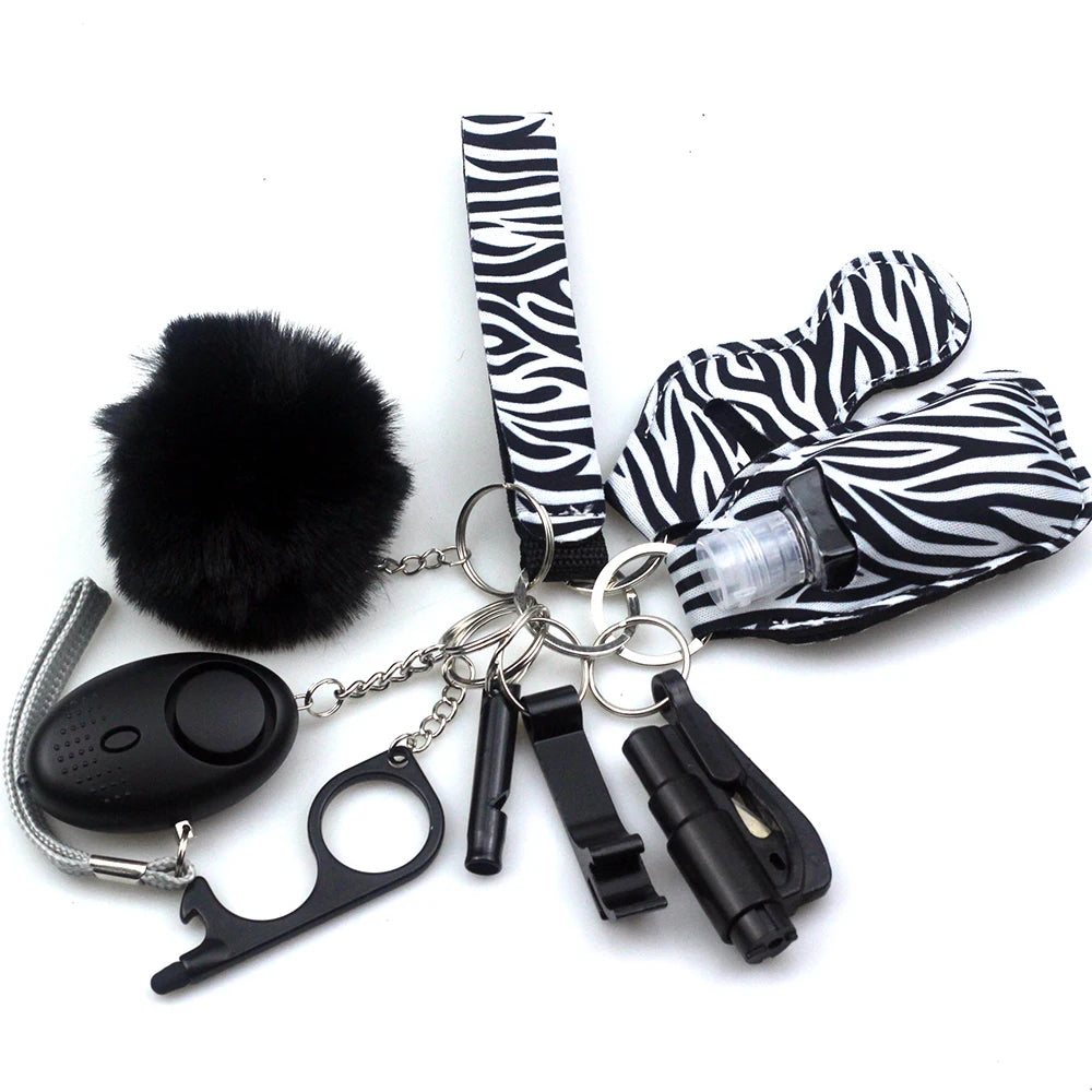 10-12PCS Girl Safety Keychain Supply Self Defense Keychain For Women Bottle Opener Pom Pom Fur Ball Wristlet Card Grabber