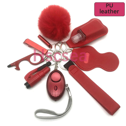 10-12PCS Girl Safety Keychain Supply Self Defense Keychain For Women Bottle Opener Pom Pom Fur Ball Wristlet Card Grabber