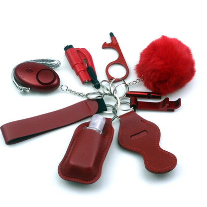 10-12PCS Girl Safety Keychain Supply Self Defense Keychain For Women Bottle Opener Pom Pom Fur Ball Wristlet Card Grabber