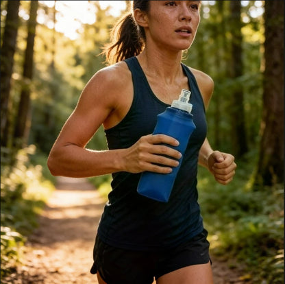 Collapsible Silicone Water Bottle with Bite Valve, Space Saving Foldable Water Container for Travel Camping Hiking Running