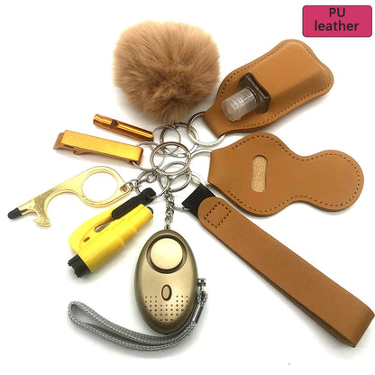 10-12PCS Girl Safety Keychain Supply Self Defense Keychain For Women Bottle Opener Pom Pom Fur Ball Wristlet Card Grabber