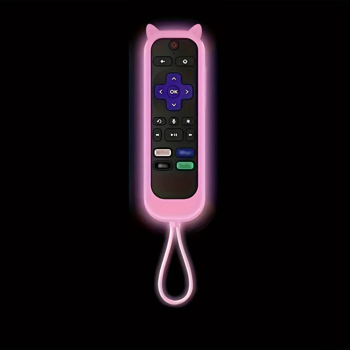 Glow in the dark cute cat's ears shaped silicone universal remote control cover with  for TCL Hisense Roku TV remote control