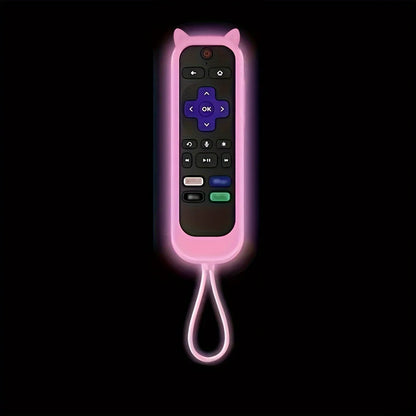 Glow in the dark cute cat's ears shaped silicone universal remote control cover with  for TCL Hisense Roku TV remote control
