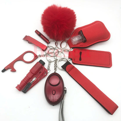 10-12PCS Girl Safety Keychain Supply Self Defense Keychain For Women Bottle Opener Pom Pom Fur Ball Wristlet Card Grabber