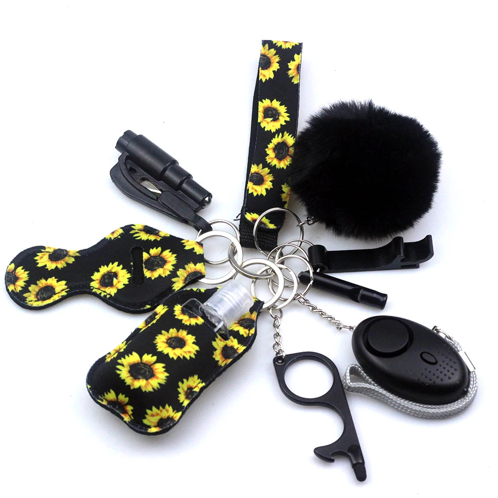 10-12PCS Girl Safety Keychain Supply Self Defense Keychain For Women Bottle Opener Pom Pom Fur Ball Wristlet Card Grabber