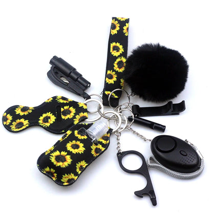 10-12PCS Girl Safety Keychain Supply Self Defense Keychain For Women Bottle Opener Pom Pom Fur Ball Wristlet Card Grabber